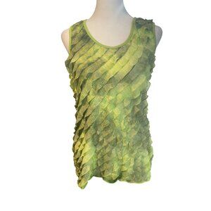 Only Nine Petite Sleeveless Ruffled Blouse Green Textured Striped Size S Top